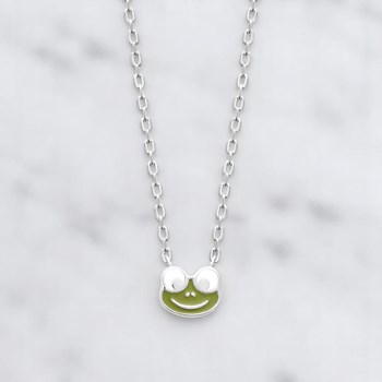 Collier grenouille émail coloré vert Argent 925 Rhodié