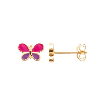 Boucles d'oreilles papillon émail coloré Plaqué OR 750 3 microns