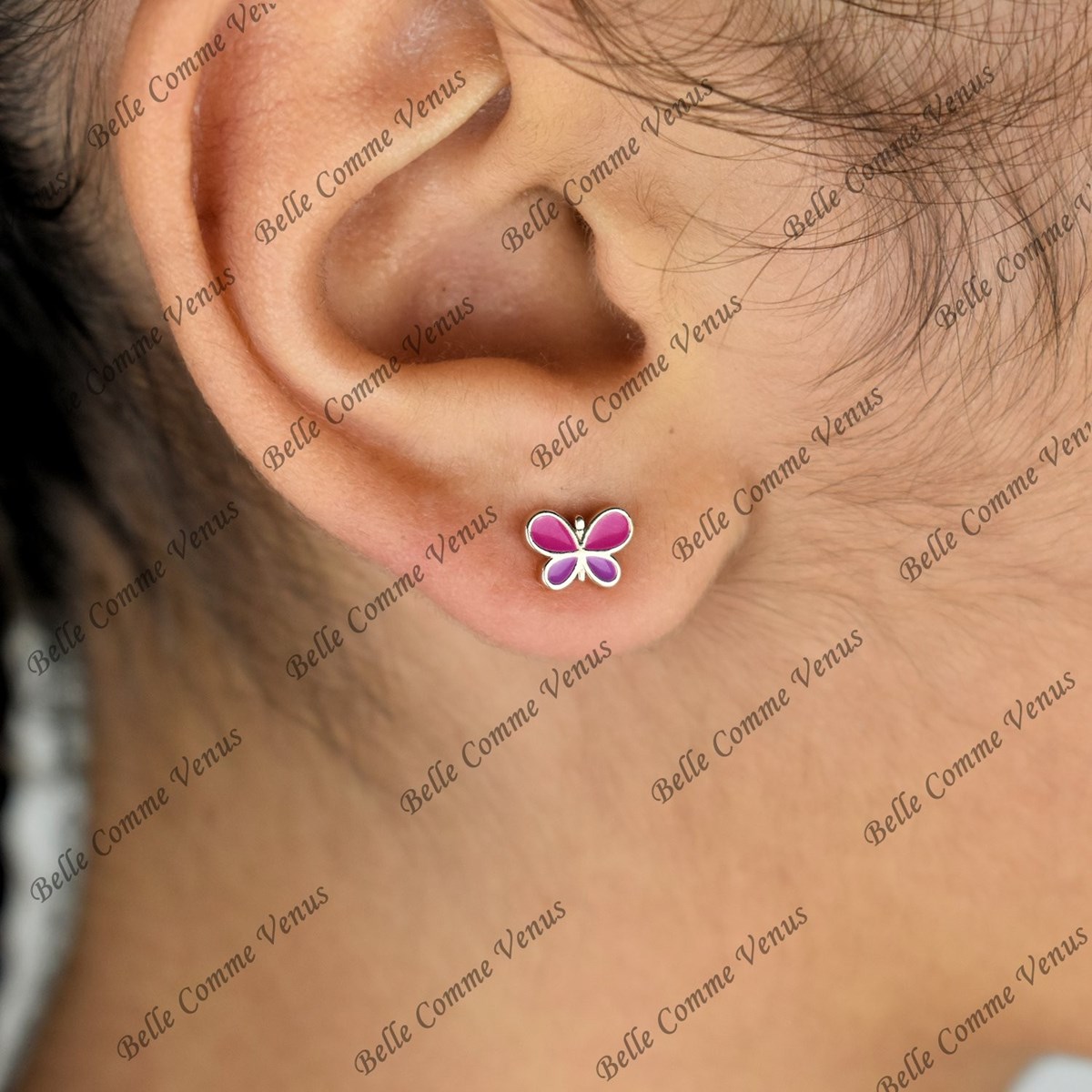 Boucles d'oreilles papillon émail coloré Plaqué OR 750 3 microns - vue 3