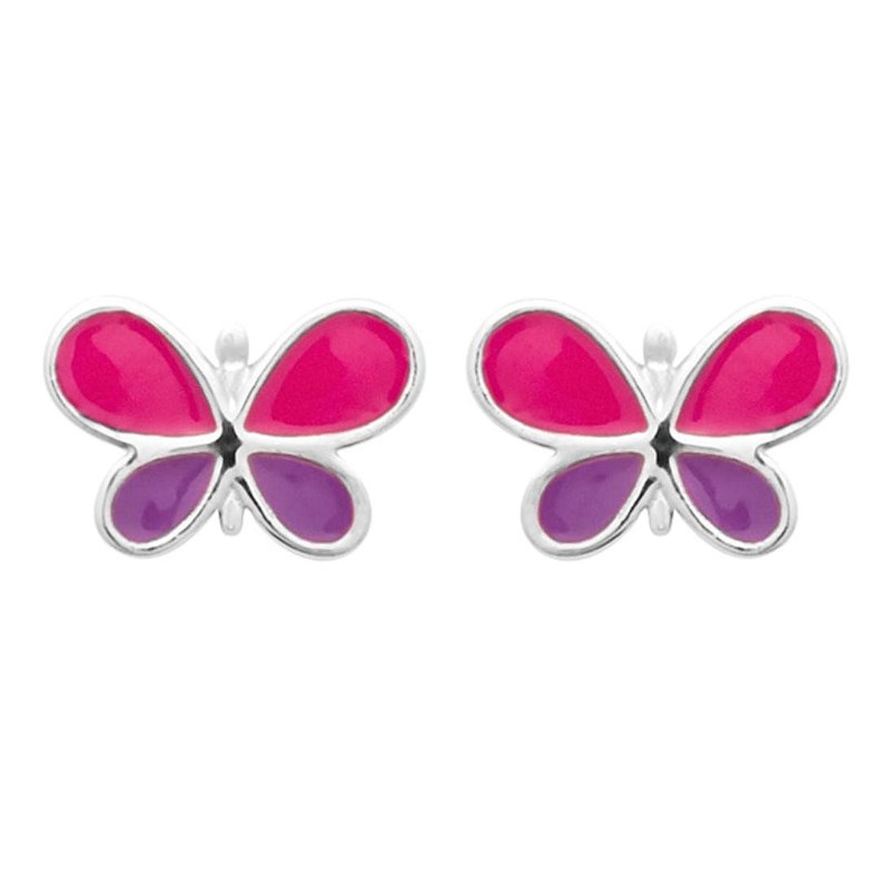 Boucles d'oreilles papillon émail coloré Argent 925 Rhodié