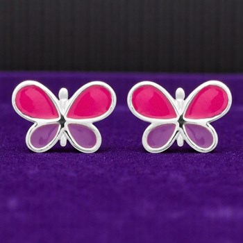 Boucles d'oreilles papillon émail coloré Argent 925 Rhodié