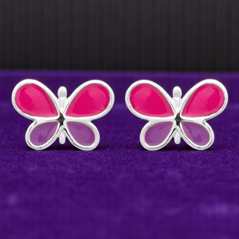 Boucles d'oreilles papillon émail coloré Argent 925 Rhodié - vue 4