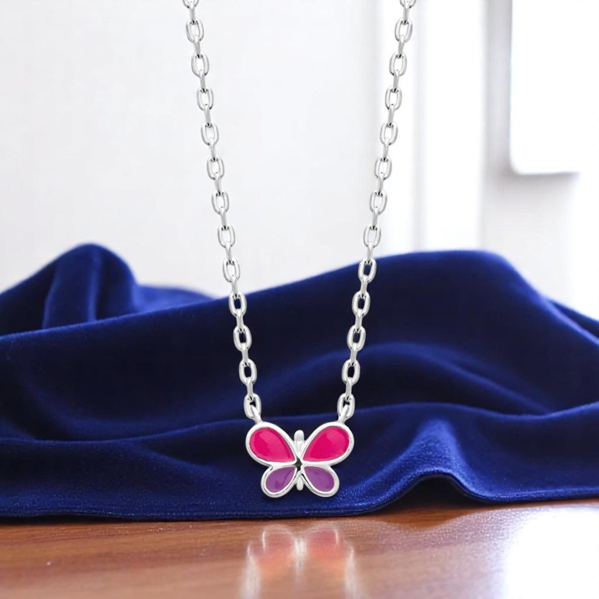 Collier papillon émail coloré rose et violet Argent 925 Rhodié - vue 4