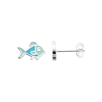 Boucles d'oreilles poisson émail coloré bleu Argent 925 Rhodié