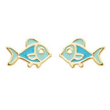 Boucles d'oreilles poisson émail coloré bleu Plaqué OR 750 3 microns