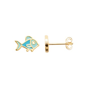 Boucles d'oreilles poisson émail coloré bleu Plaqué OR 750 3 microns