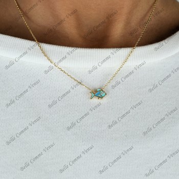 Collier poisson émail coloré bleu Plaqué OR 750 3 microns