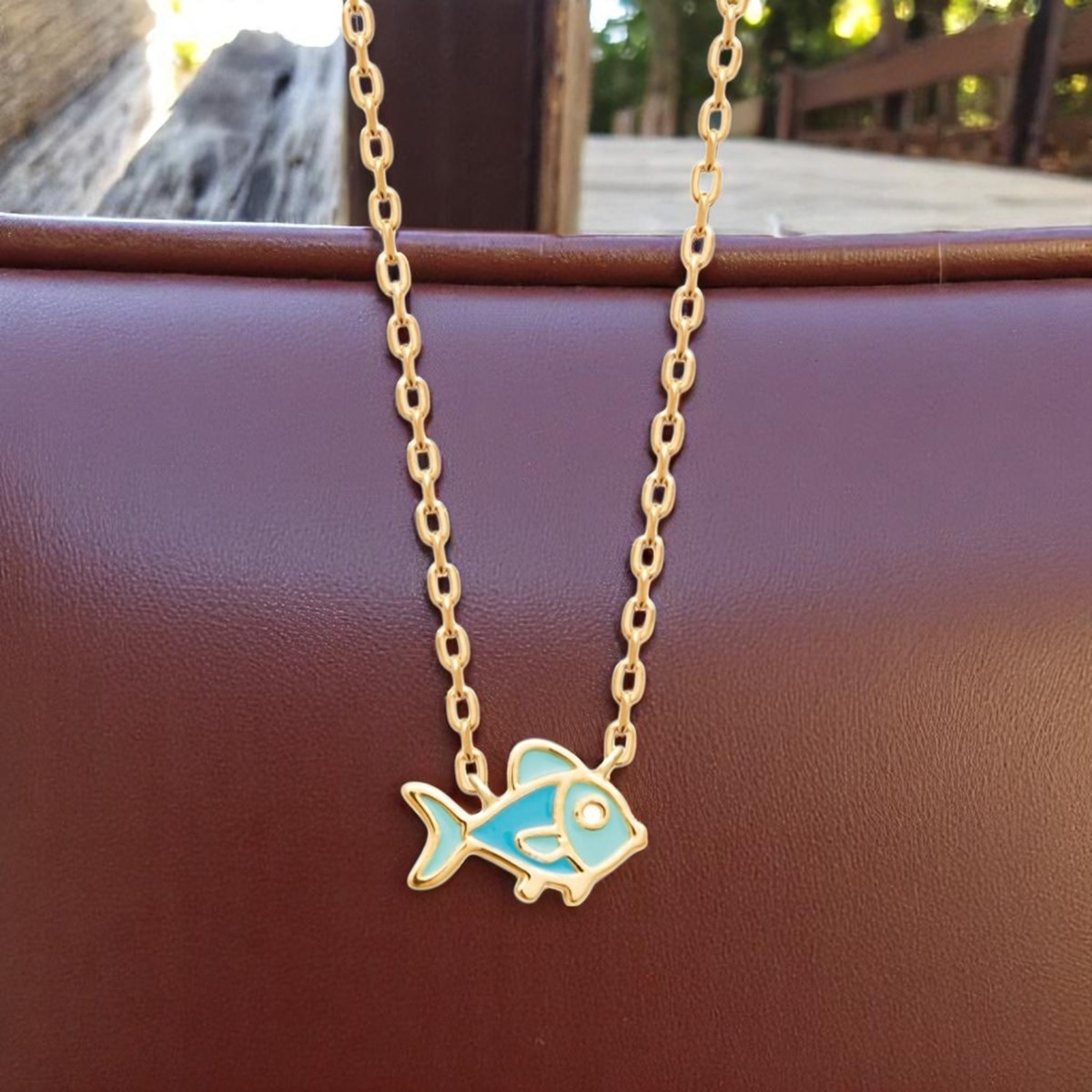 Collier poisson émail coloré bleu Plaqué OR 750 3 microns - vue 4