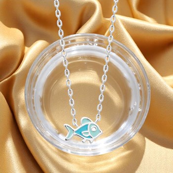 Collier poisson émail coloré bleu Argent 925 Rhodié