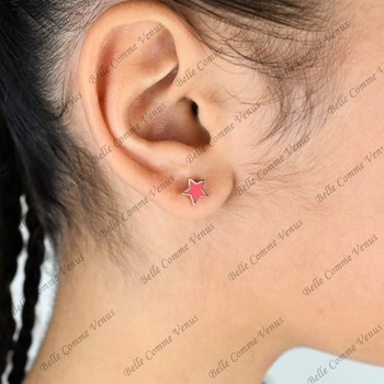 Boucles d'oreilles étoile émail coloré rose Plaqué OR 750 3 microns