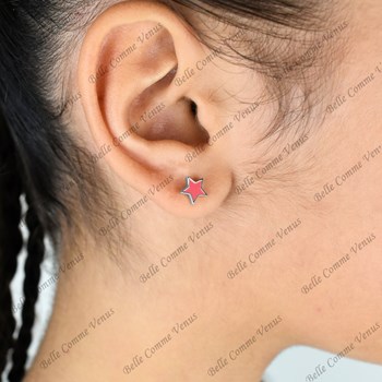 Boucles d'oreilles étoile émail coloré rose Argent 925 Rhodié