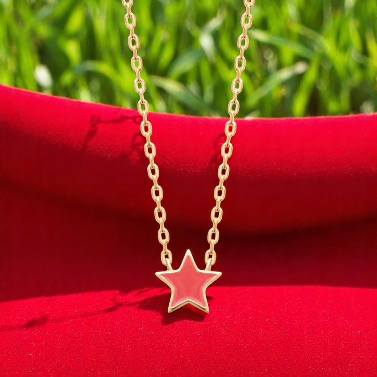 Collier étoile émail coloré rose Plaqué OR 750 3 microns - vue 4