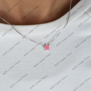 Collier étoile émail coloré rose Argent 925 Rhodié
