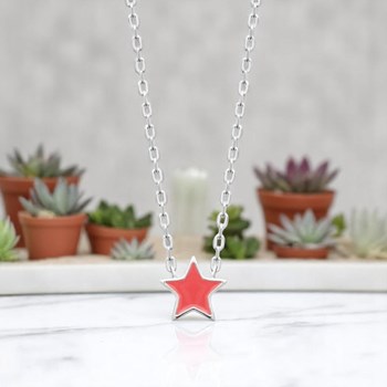 Collier étoile émail coloré rose Argent 925 Rhodié