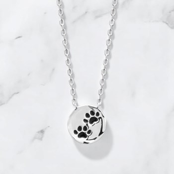 Collier patte de chien chat coussinet émail coloré noir Argent 925 Rhodié