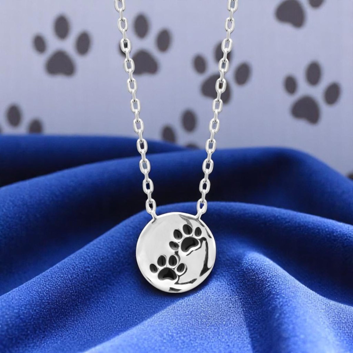 Collier patte de chien chat coussinet émail coloré noir Argent 925 Rhodié - vue 4
