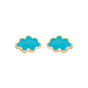 Boucles d'oreilles nuage émail coloré bleu Plaqué OR 750 3 microns