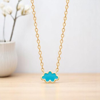 Collier nuage émail coloré bleu Plaqué OR 750 3 microns