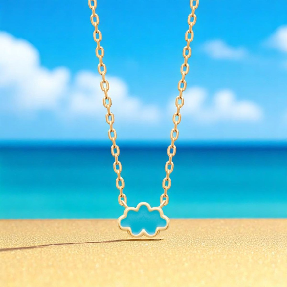Collier nuage émail coloré bleu Plaqué OR 750 3 microns - vue 4
