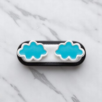 Boucles d'oreilles nuage émail coloré bleu Argent 925 Rhodié