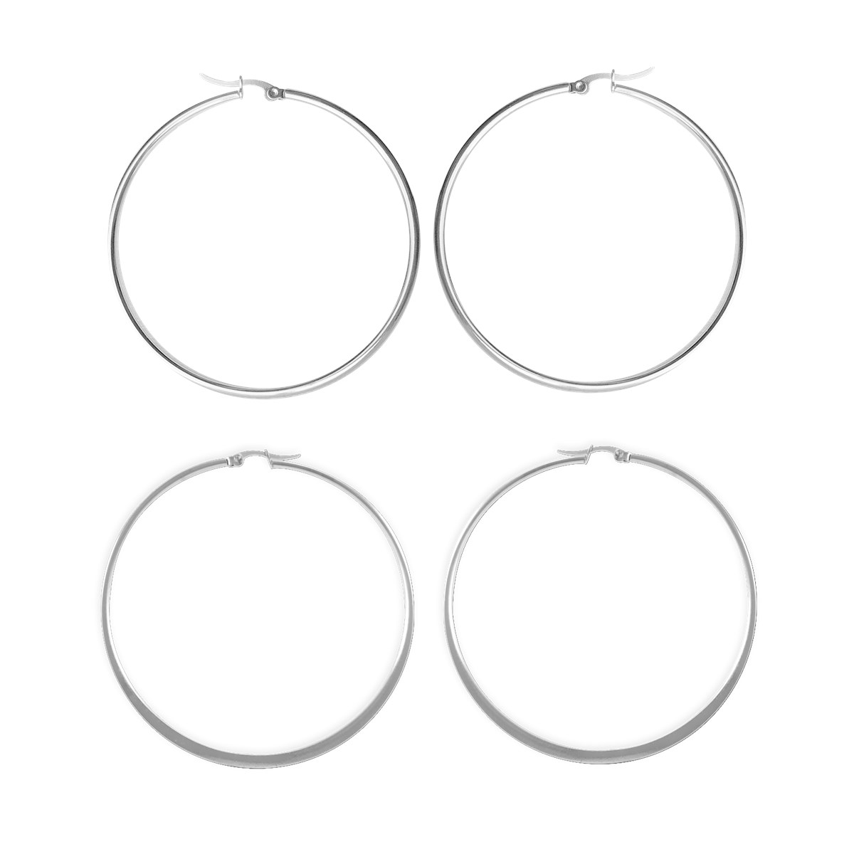 Set de deux paires de créoles acier argenté