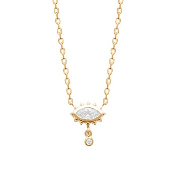 Zirconium oxide eye necklace with round pendant Gold-plated 750 3 microns