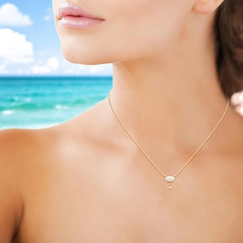 Zirconium oxide eye necklace with round pendant Gold-plated 750 3 microns