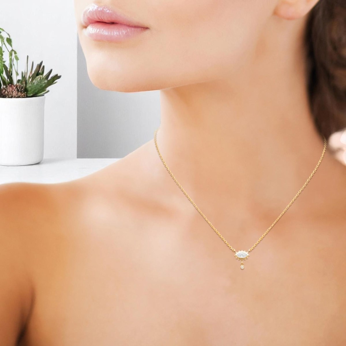 Collier oeil oxyde de zirconium avec pendant rond Plaqué OR 750 3 microns - vue 4