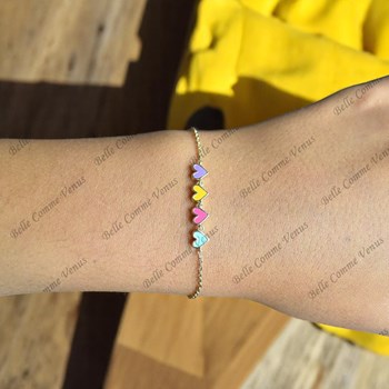 Bracelet suite de 4 coeurs émail coloré Plaqué or 750 3 microns