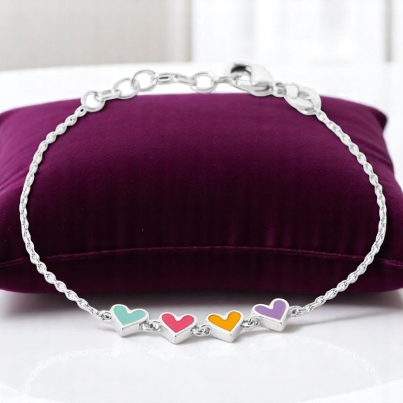 Bracelet suite de 4 coeurs émail coloré Argent 925 Rhodié - vue 3