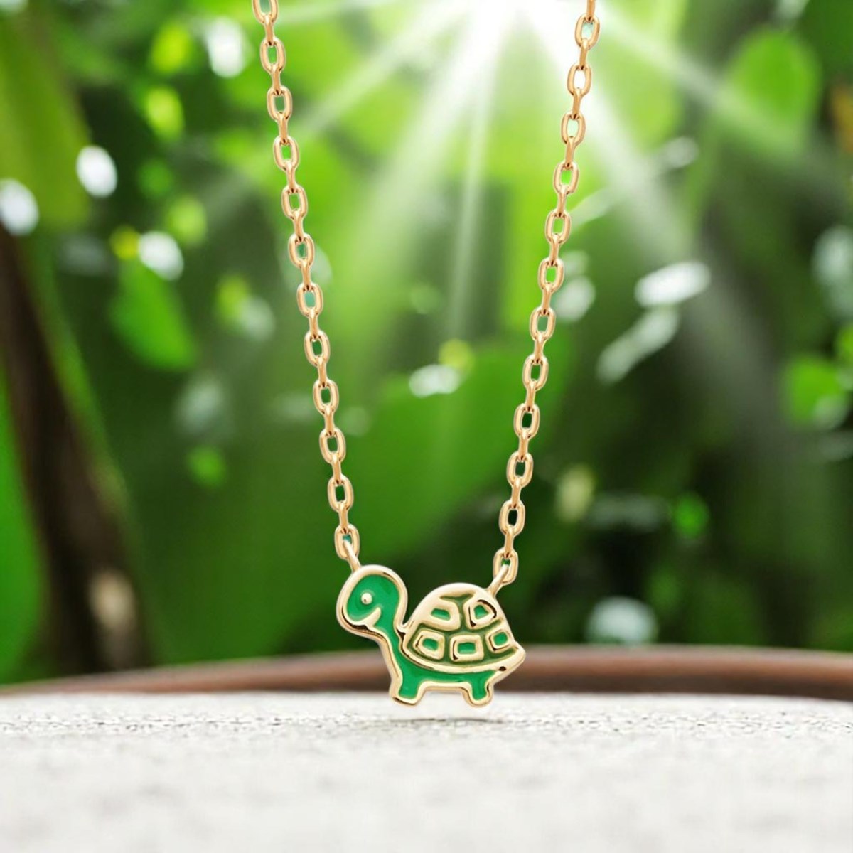 Collier tortue émail coloré vert Plaqué OR 750 3 microns - vue 4