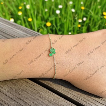 Bracelet tortue émail coloré vert Plaqué or 750 3 microns