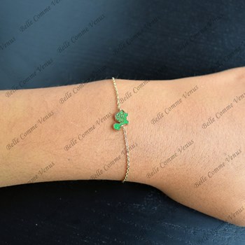 Bracelet tortue émail coloré vert Plaqué or 750 3 microns