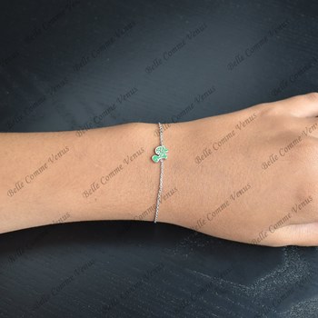 Bracelet tortue émail coloré vert Argent 925 Rhodié