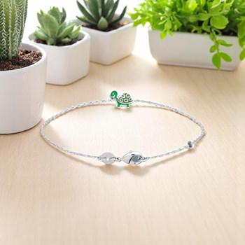 Bracelet tortue émail coloré vert Argent 925 Rhodié