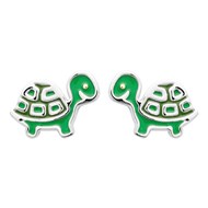 Boucles d'oreilles tortue émail coloré vert Argent 925 Rhodié