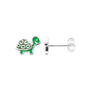 Boucles d'oreilles tortue émail coloré vert Argent 925 Rhodié