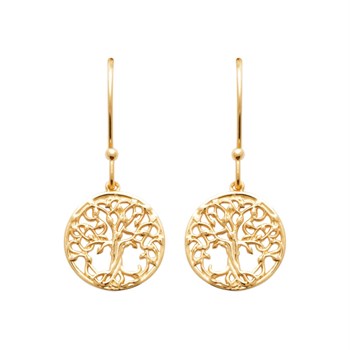 Gold-plated 750 3 microns round leaf tree of life earrings