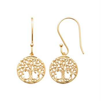Gold-plated 750 3 microns round leaf tree of life earrings
