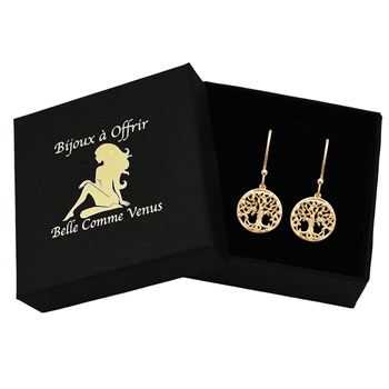 Gold-plated 750 3 microns round leaf tree of life earrings