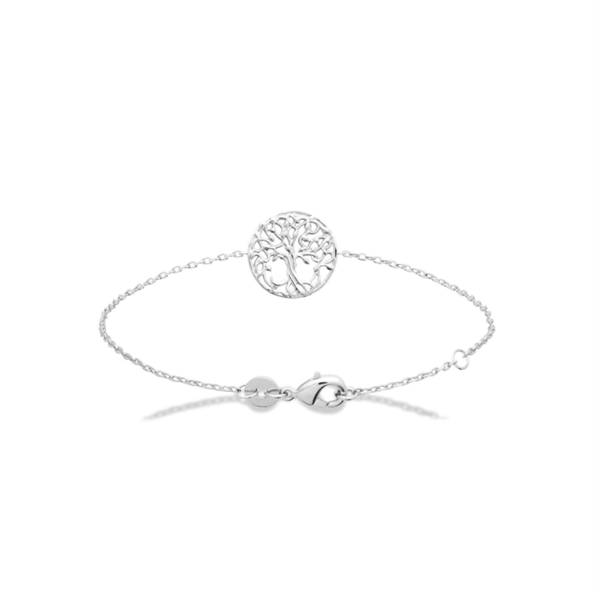 Bracelet arbre de vie à feuilles médaille ronde Argent 925 Rhodié