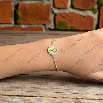 Bracelet girafe et petites fleurs émail coloré Plaqué or 750 3 microns