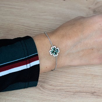 Bracelet trèfle de coeurs oxydes de zirconium verts Argent 925 Rhodié