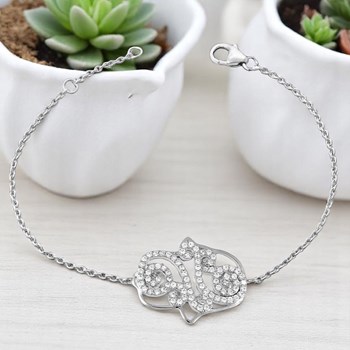 Bracelet main de Fatma arabesque d'oxydes de zirconiums Argent 925 Rhodié