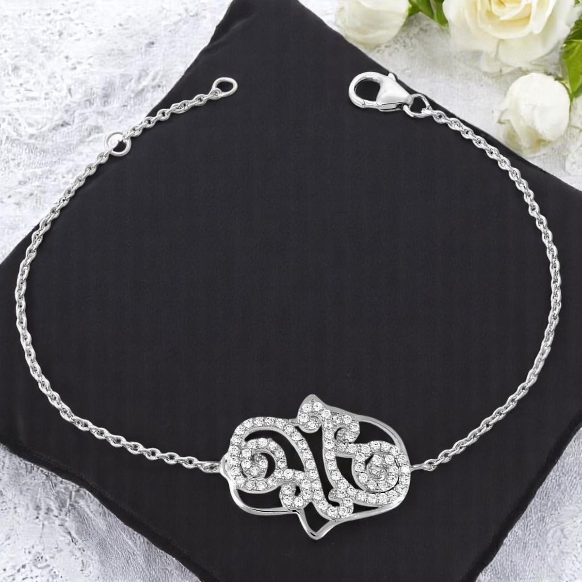 Bracelet main de Fatma arabesque d'oxydes de zirconiums Argent 925 Rhodié - vue 4