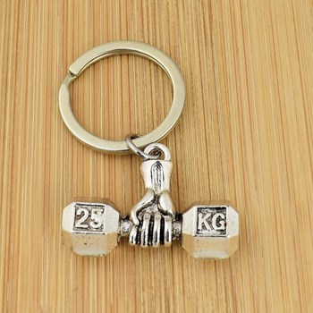 Dumbbell hand key ring, silver