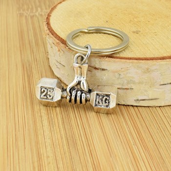 Dumbbell hand key ring, silver