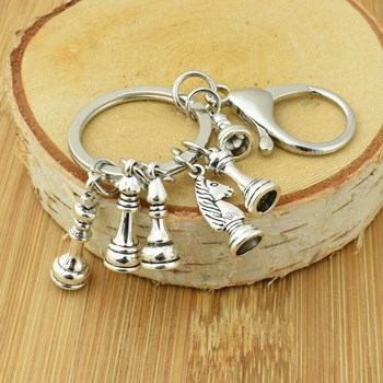 Chess pieces key ring with silver snap hook