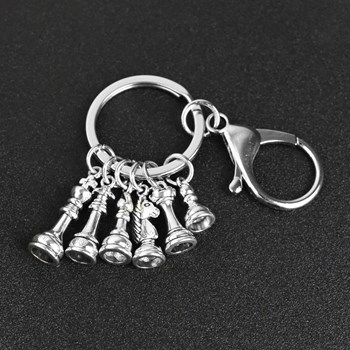 Chess pieces key ring with silver snap hook