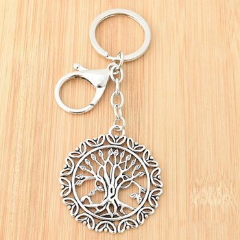 Tree of life key ring with carabiner and silver ring